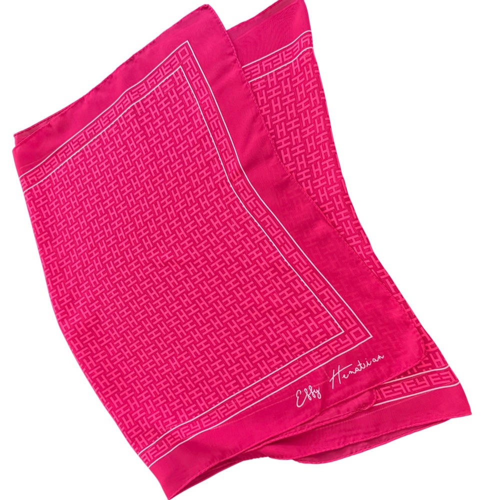 Effy Hematian Signature‎ Logo Silk Scarf Pink Fuchsia Monogram Print 20x20